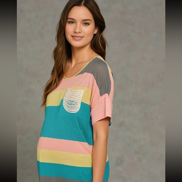 PINKBLUSH | Maternity Colorblock Stripe Shirt Top NWT Size Small - Picture 1 of 3